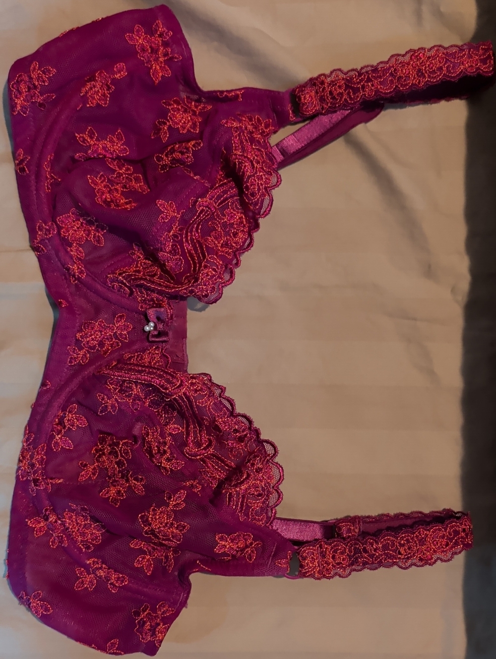 Paramour Magenta Bra with Coral Floral Embroidery 34c